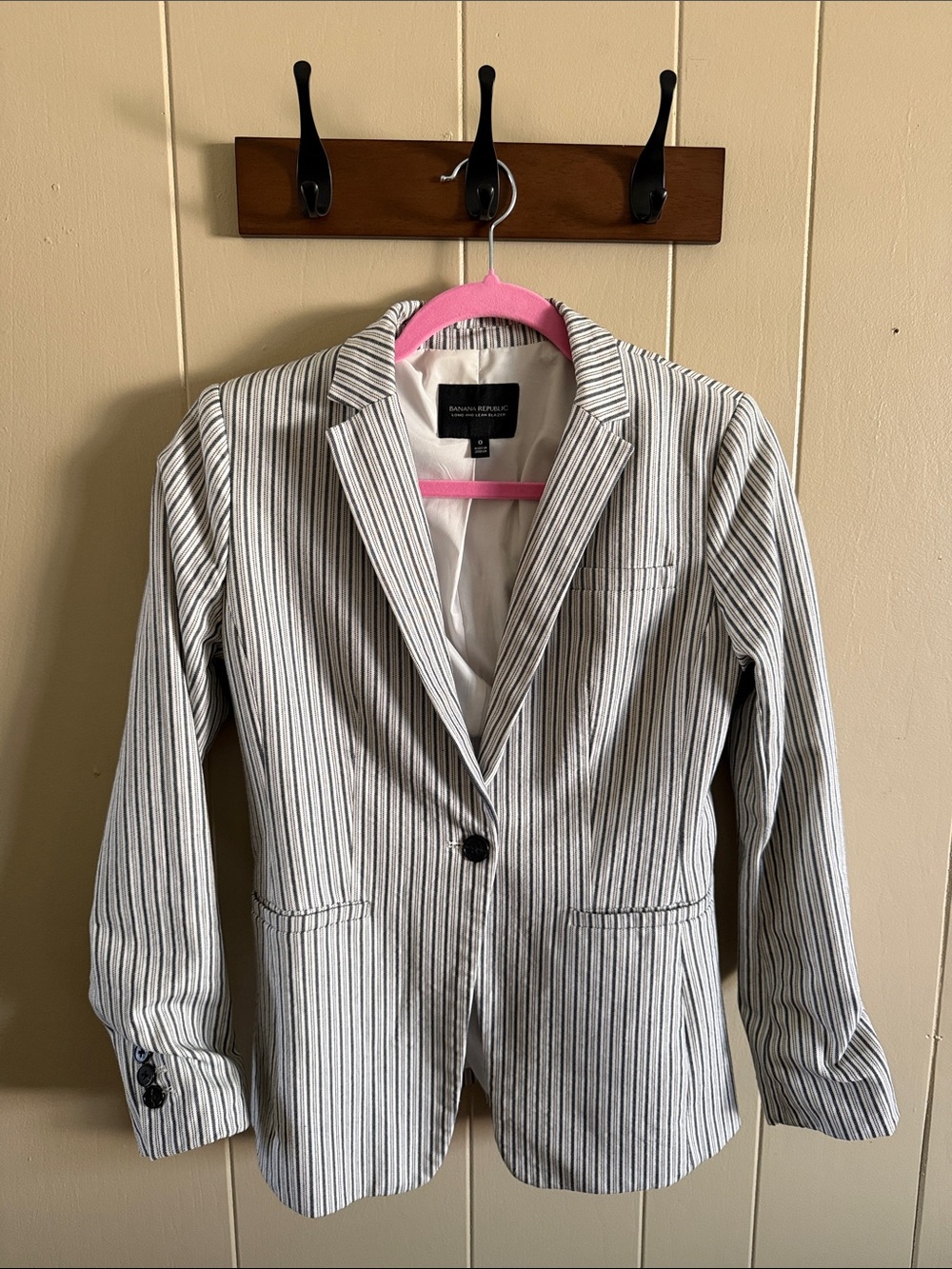 Banana Republic Women's White Blazer with Black Pinstripes